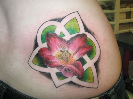 Celtic Heart And Flower Upper Hip Tattoo